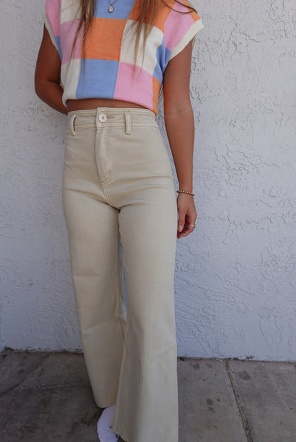 Beige Wide Leg Jeans