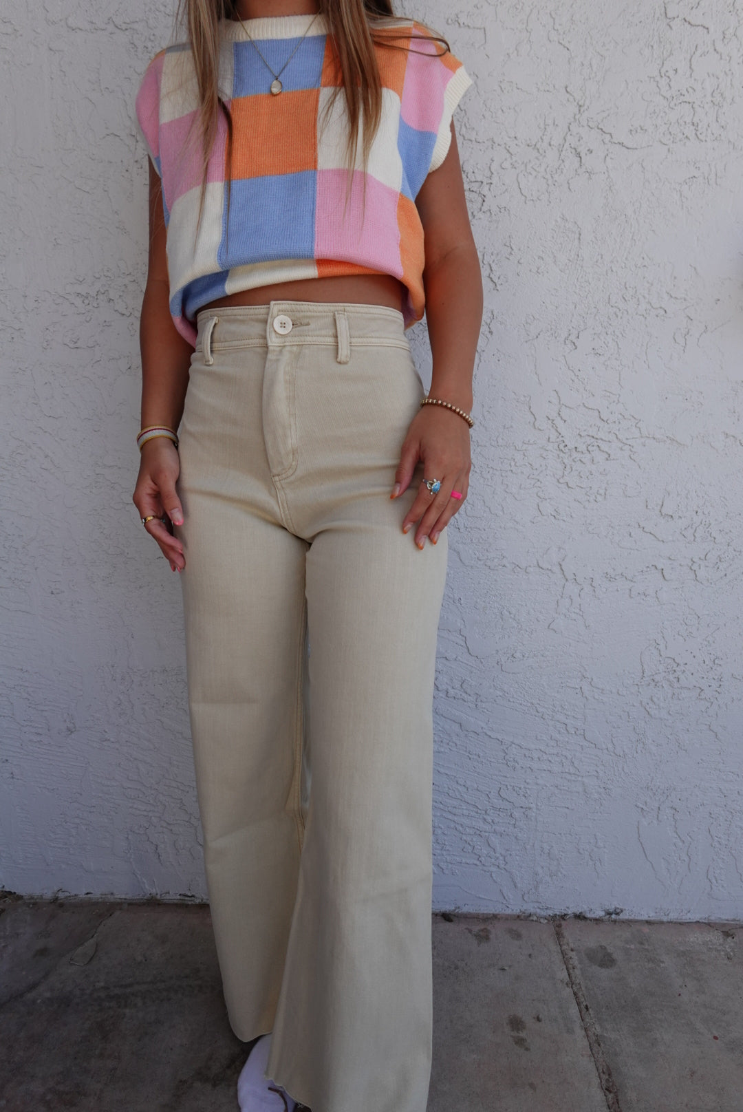 Beige Wide Leg Jeans