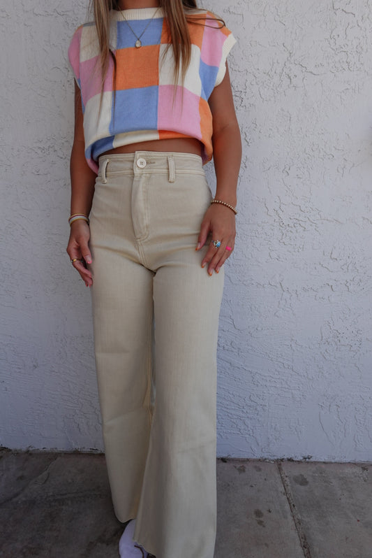 Beige Wide Leg Jeans