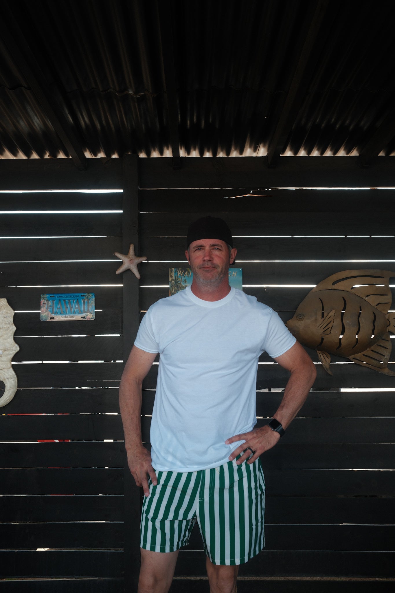 Green Stripe Board Shorts