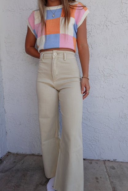 Beige Wide Leg Jeans